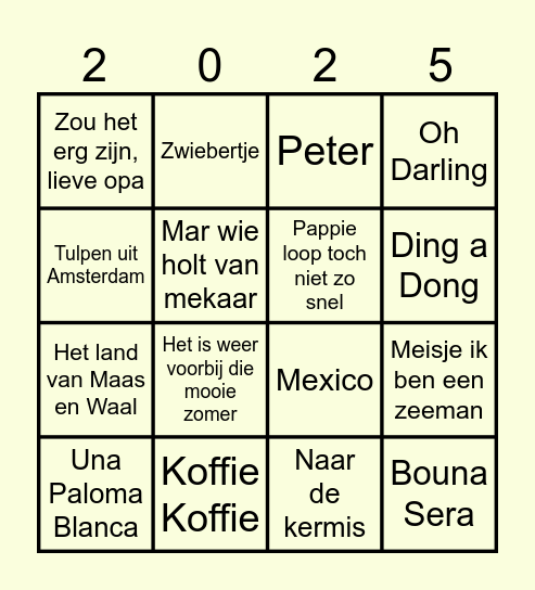 Jubilarissen Muziekbingo Bergeijk Bingo Card