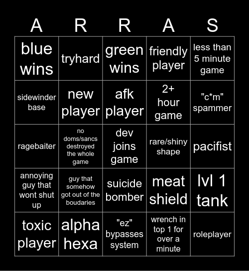 Arras Assault Bingo (only 1 per event) Bingo Card