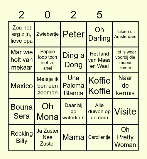 Jubilarissen Muziekbingo Bergeijk Bingo Card