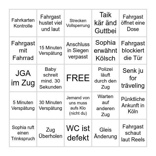 Sophias Geburtstagsbingo Card