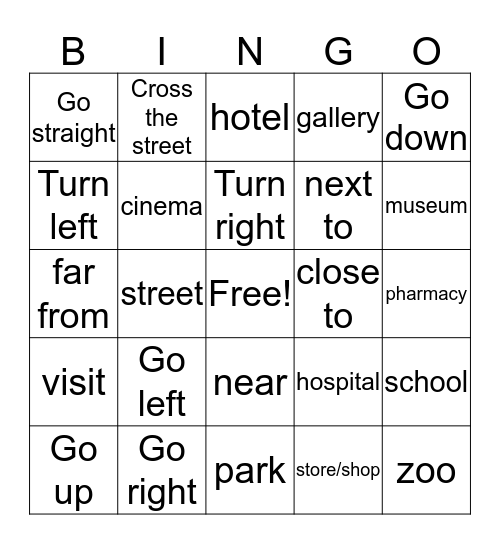 Directions  Bingo Card