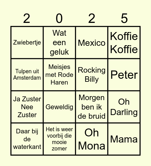 Jubilarissen Muziekbingo Bergeijk Bingo Card