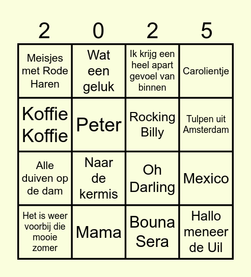 Jubilarissen Muziekbingo Bergeijk Bingo Card