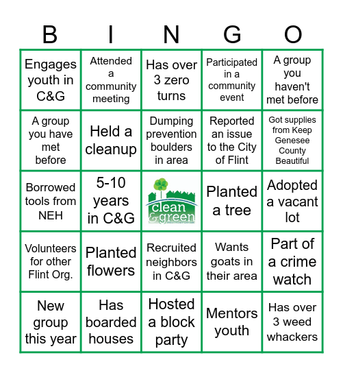 Clean & Green Bingo Card