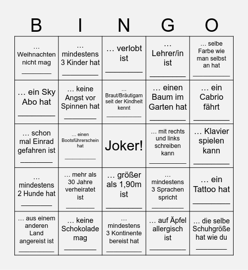 Finde eine Person die … Bingo Card