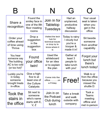 Office Comeback Bingo Card