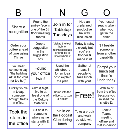 Office Comeback Bingo Card