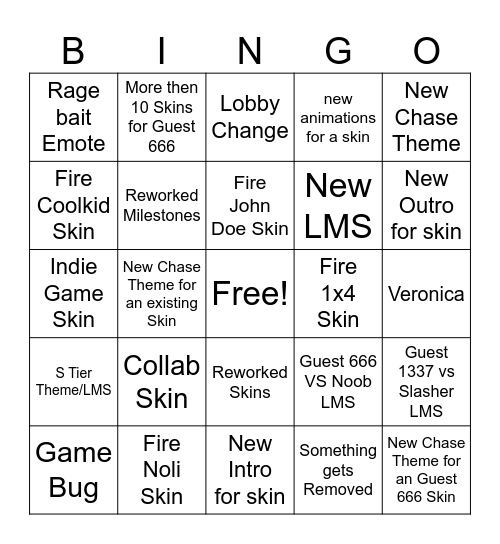 Forsaken [Guest 666 Update] Bingo Card