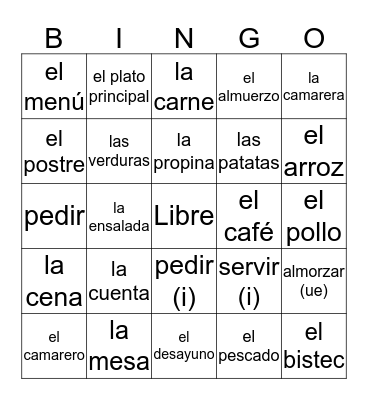 El Restaurante Bingo Card
