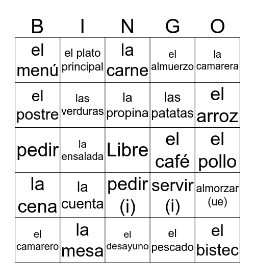 El Restaurante Bingo Card