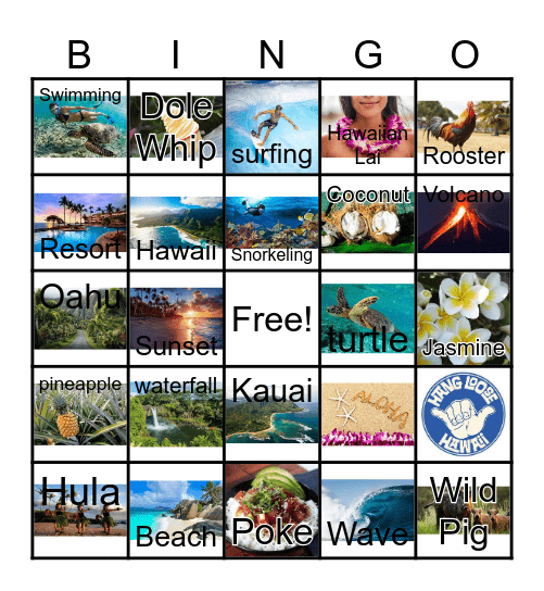 Hawaii Day Bingo Card