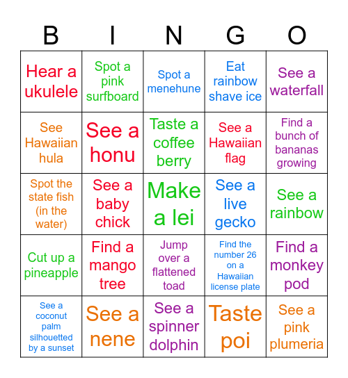 Kauai Bingo Card