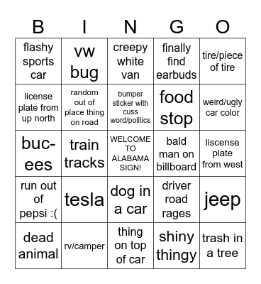 ROAD Bingo Card