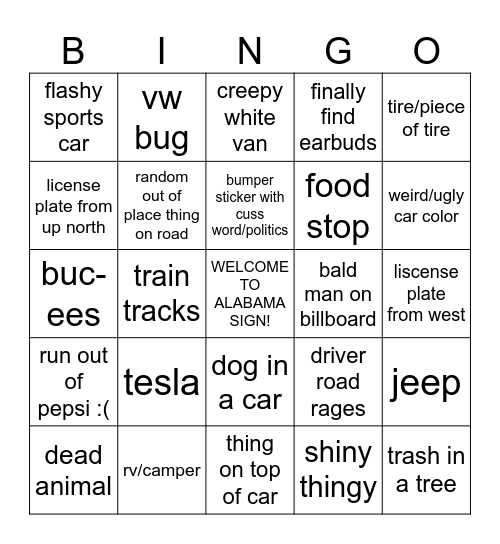 ROAD Bingo Card
