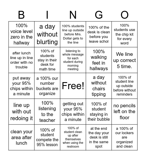 Responsibility Bingo Card