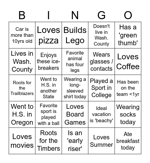 Addictions Team 10/20/25 Bingo Card