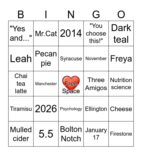 Leah & Dave Bingo Card