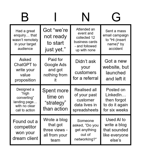 New Biz Bingo Card