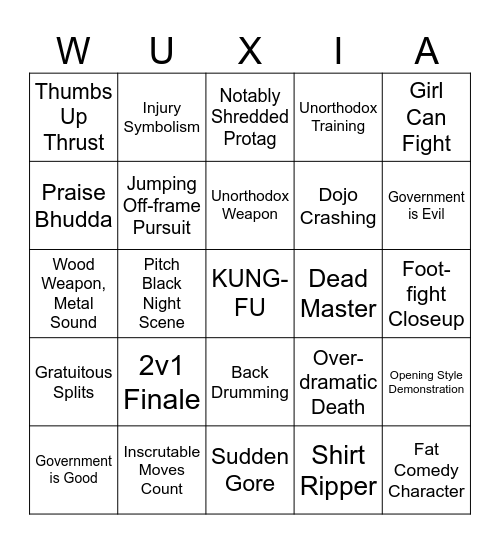 Kung Fu Bingo Card