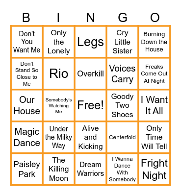 🦇🦇MUSIC BINGO at the Ann Arbor Eagles! 80s Jams With Pumpkin Spice! 🎃🎃 Bingo Card