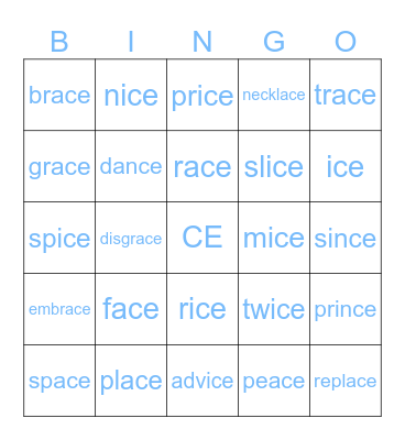 CE as the /S/ Sound Bingo Card