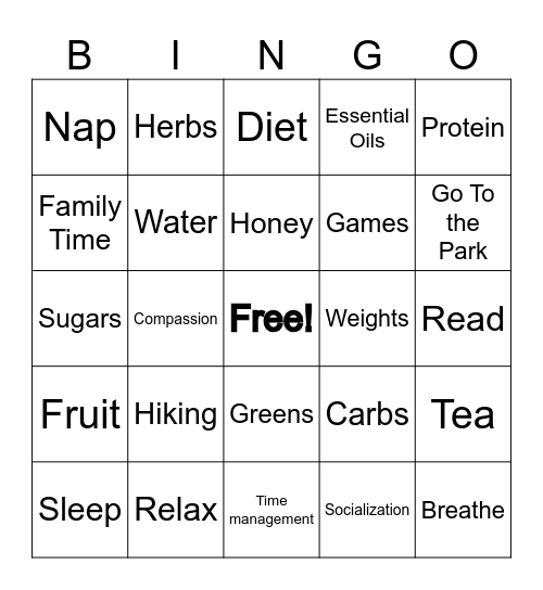 Health and Welness Bingo Card