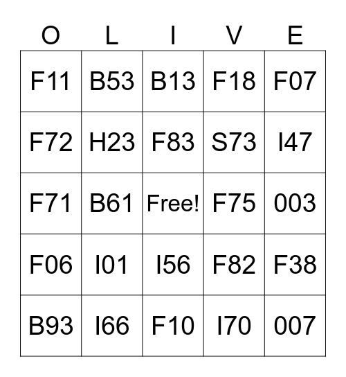 Olive Tree People Bingo Trivia! Bingo Card