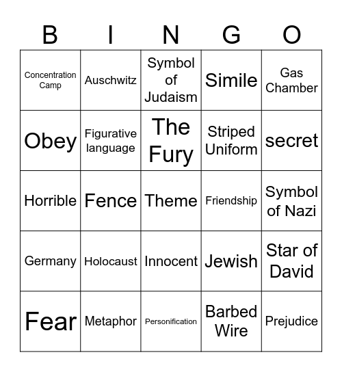 The Boy in the Striped Pajamas Bingo Card