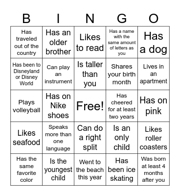 Cheer Bingo Card