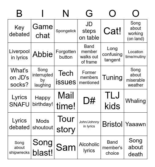 TLJ stream bingo (October 2025 version) Bingo Card