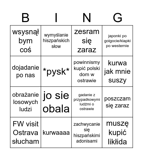 Filip w Maladze Bingo Card