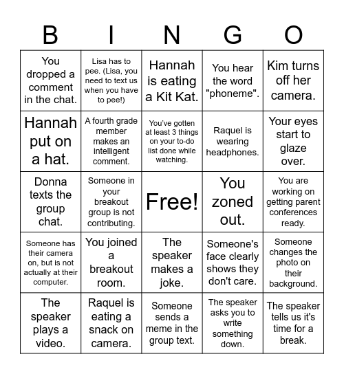 LETRS BINGO Card
