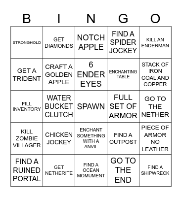 minecraft Bingo Card