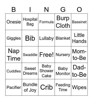 Ruchi's Baby Shower  Bingo Card