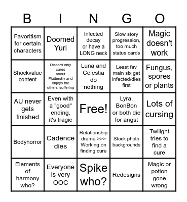 MLP Infection AU Bingo Card