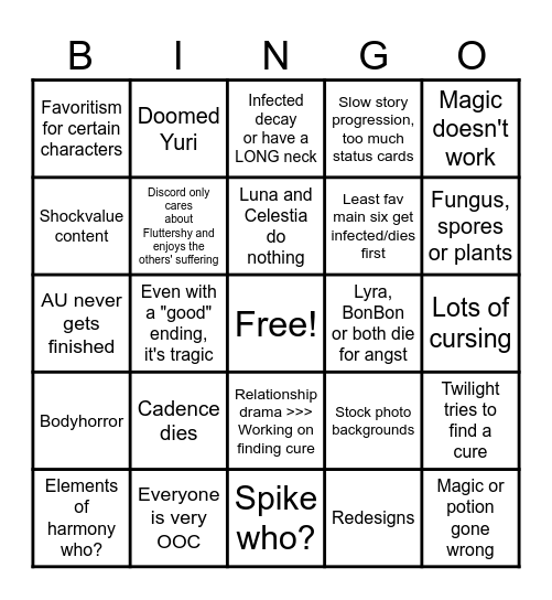 MLP Infection AU Bingo Card