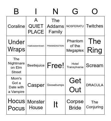 Halloween Movies Bingo Card