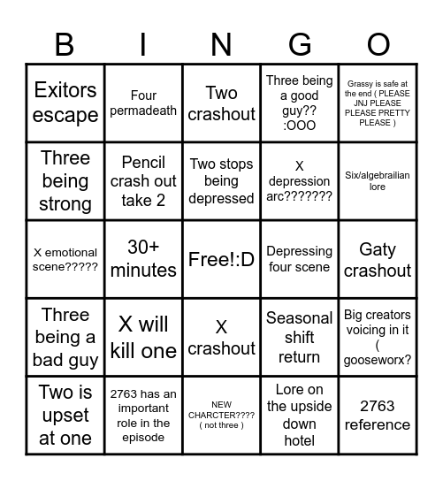 TPOT 20 bingo!!!!!! Bingo Card