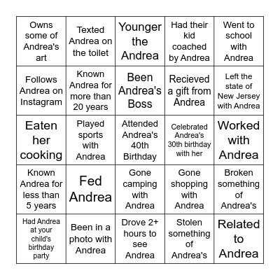 Andrea Bingo Card