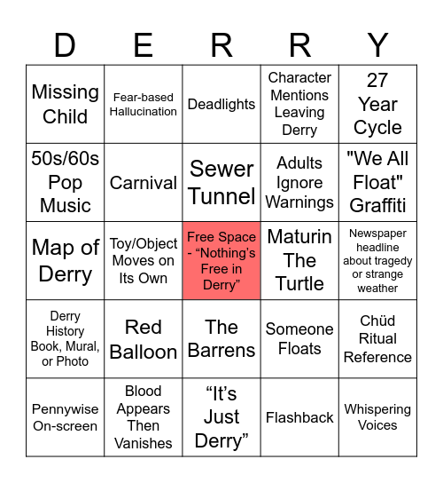 r/WelcomeToDerry Season 1 Bingo Card