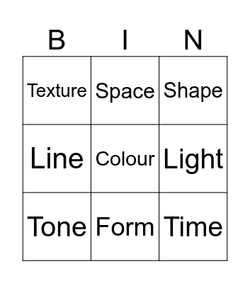 Art Elements & Principles Bingo Card