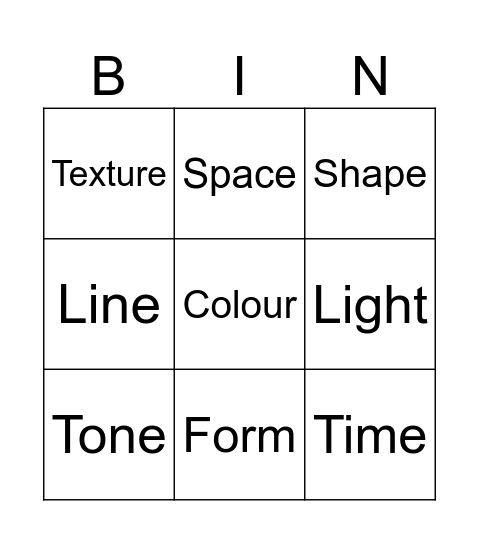 Art Elements & Principles Bingo Card