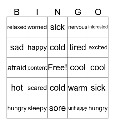 Feelings Bingo Card