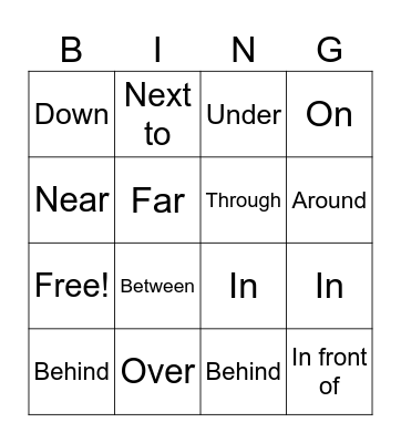 Prepositions of place Bingo Card