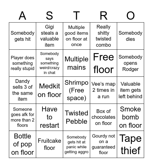 Dandys world bingo Card