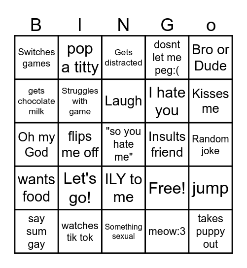 Boyfriend Gaming Bingo Card