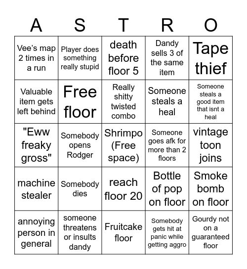 Dandys world bingo Card