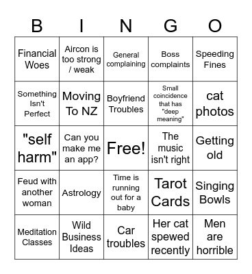 Sister Gives You a Lift Bingo Card