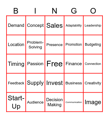Entrepreneurship Skills! Bingo Card