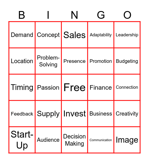 Entrepreneurship Skills! Bingo Card